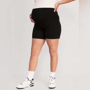 Old Navy Maternity Biker Shorts Black Medium 6” Inseam High Waist Full Panel